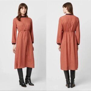 French Connection Caprice Drape Long Sleeve Midi Dress in Cinnamon Stick
